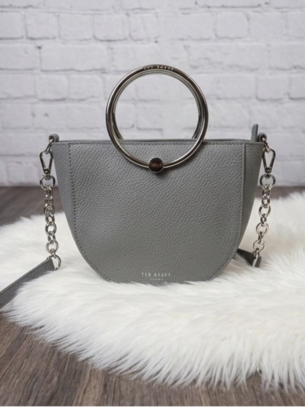 Ted Baker London Fiorel Grey Circle-Handle Mini Crossbody